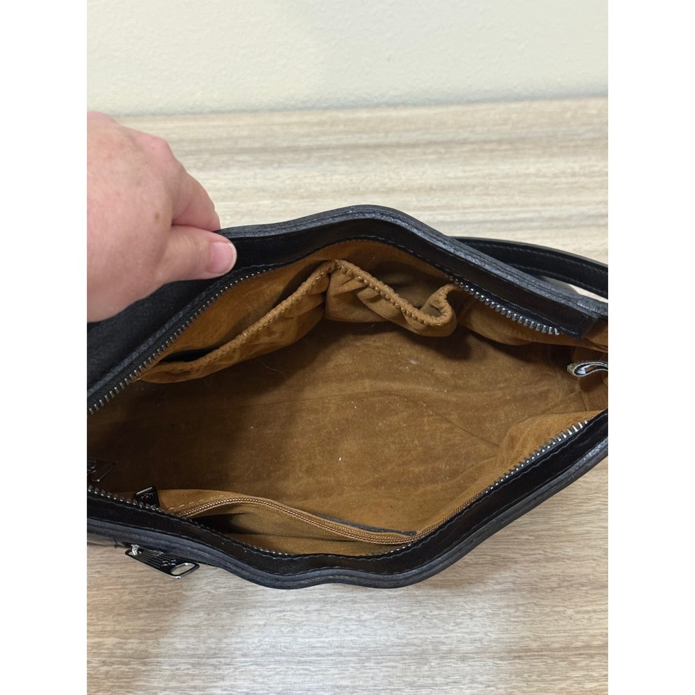 Patricia Nash Black Leather Shoulder Bag‎ Silver Hardware Zip Small Hobo Purse - Picture 14 of 16